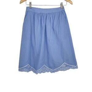 Skies are Blue Coquette Blue And White Coquette Knee Length Striped Skirt XS